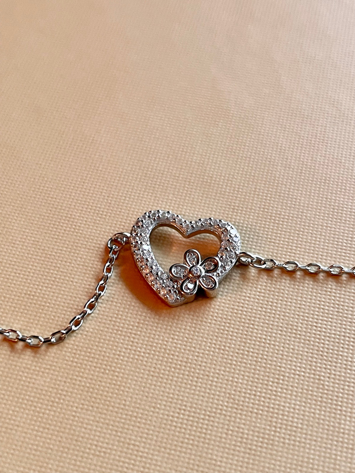 Floral Heart Sterling Silver Bracelet