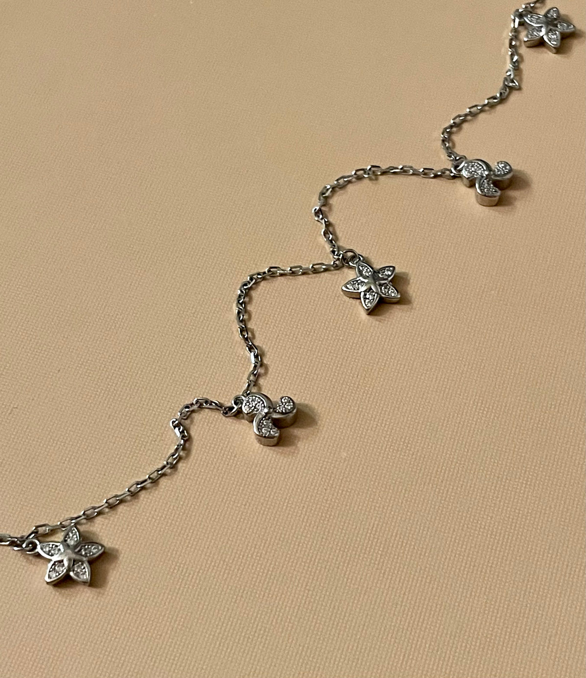 Sterling Silver Crystal Flower Anklet