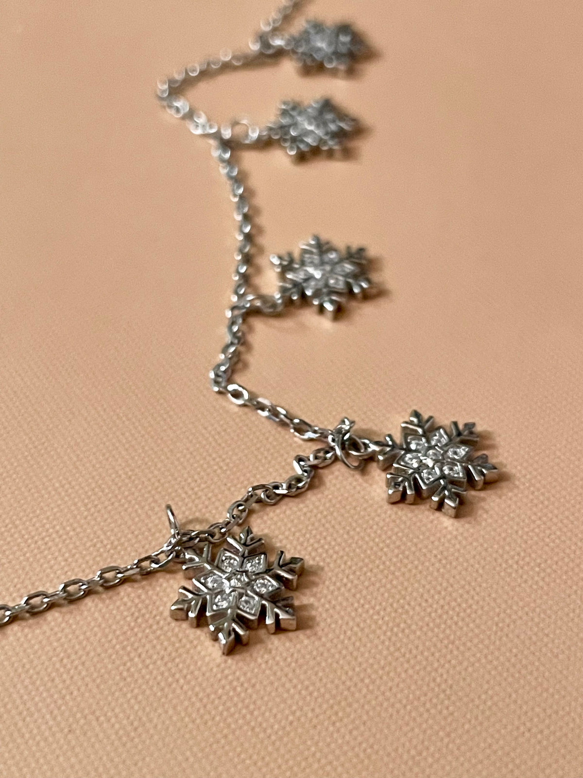 Sterling Silver Crystal Snowflake Anklet
