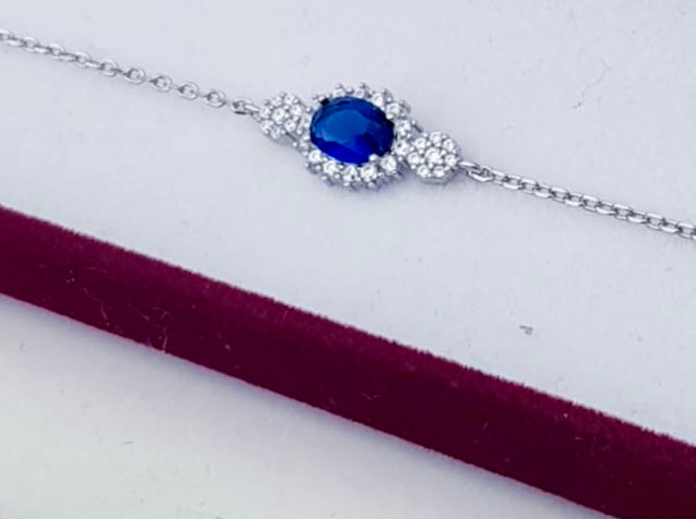 Blue Crystal Sterling Silver Bracelet