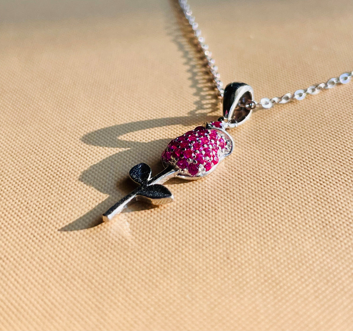 Single Rose Sterling Silver Necklace